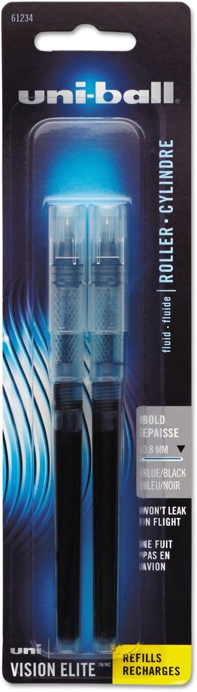 uniball Refill for Vision Elite Roller Ball Pens, Bold Conical Tip, Assorted Ink Colors, 2/Pack