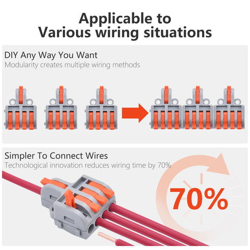 10Pcs Lever Wire Connectors, 1 in 4 Out DIY Mini Quick Terminal Block Compact Splice Electrical Connectors, 24-12 AWG