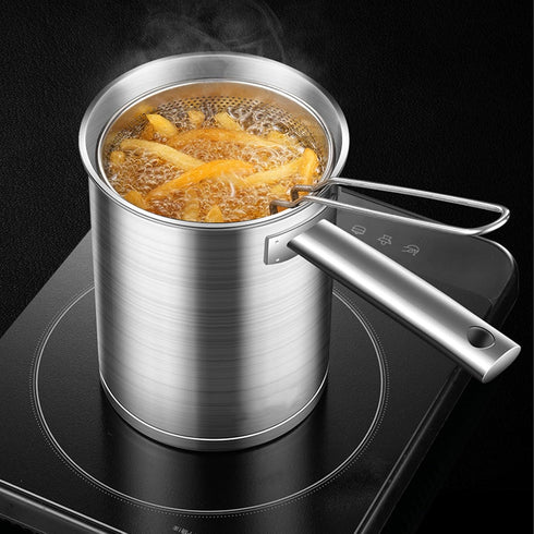 Jwthee 304 Stainless Steel Oil Filter Pot, Large Capacity Bacon Grease Container, Small Deep Fryer with Lid and Oil