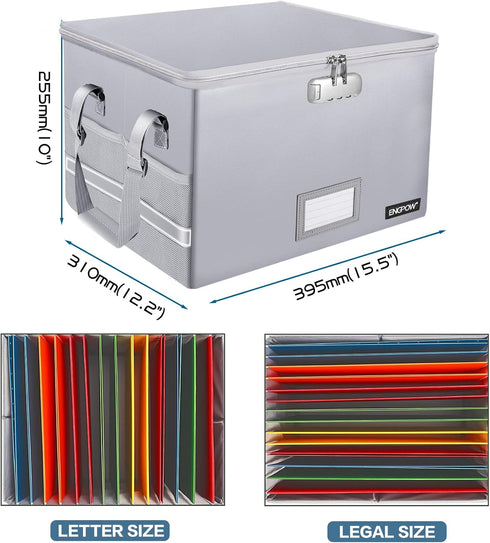 ENGPOW Fireproof Box with Lock, Collapsible Document Box with Zippers, Portable Home Office Safe for Hanging
