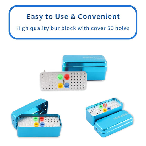 Annhua 60 Holes Dental Bur Blocks, Autoclavable Aluminum Burs Case Organizer for Dental Lab, Blue