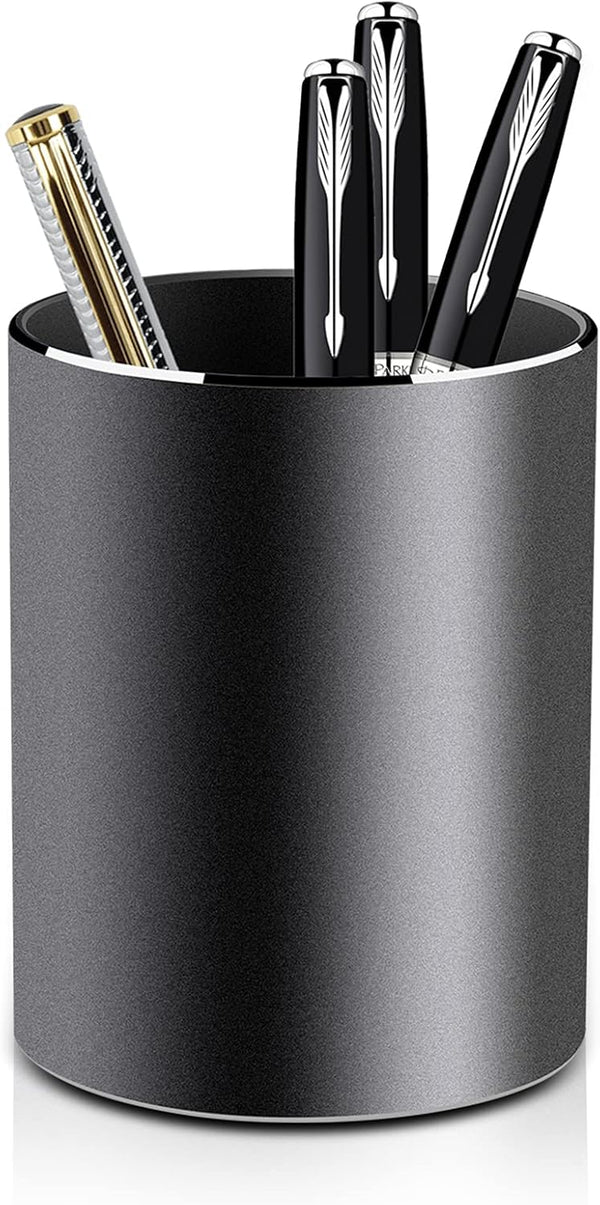 Vaydeer Metal Pen Holder - Round Black Pencil Cup for Desk, Office, School, Home Stationary Supplies (3.15 x 3.15 x