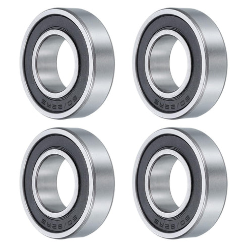 uxcell 4 Pcs 60/22-2RS Deep Groove Ball Bearing, 22mm x 44mm x 12mm High Carbon Chrome Steel Z3
