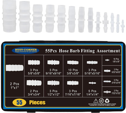 55Pcs Hose Barb Fittings Kit, 13 Sizes Pipe Connector Joint Splicer for Aquarium Gas Liquid Air