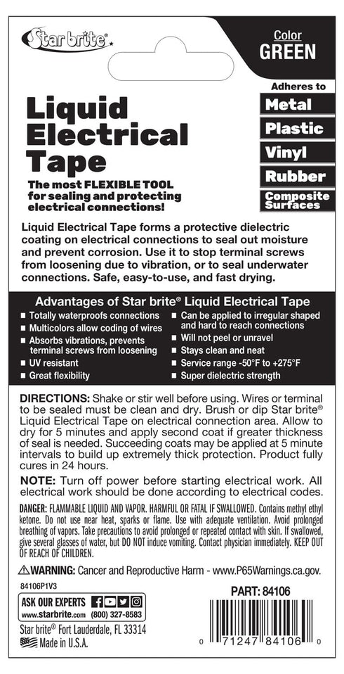 STAR BRITE Liquid Electrical Tape with Applicator Brush Cap, Green, 4 OZ.