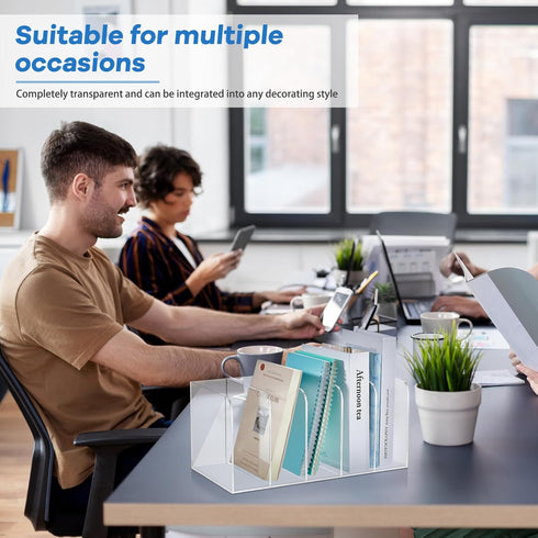 Suzile Clear Acrylic Magazine File Holder, Vertical Desk Organizer Book Rack for Paper Folder Office Accessories