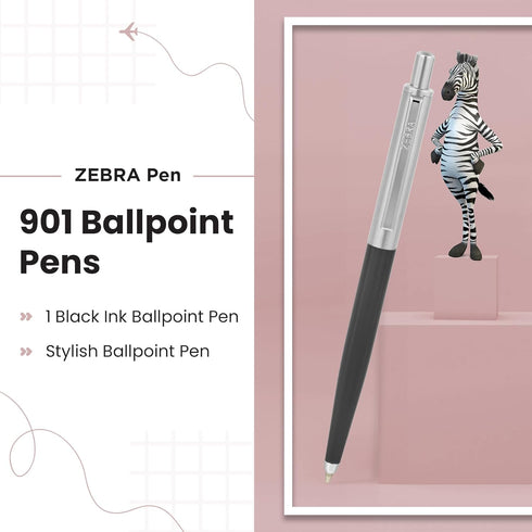 Zebra Pen 901 Grey Retractable Ballpoint Pen, Premium Barrel, Medium Point 1.0mm, Black Ink, 1-Pack