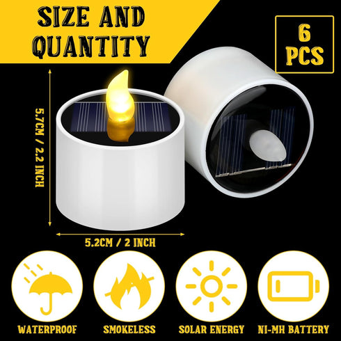 6 Pcs Solar Tea Lights Outdoor Waterproof 2 x 2.2 Inches Candle Flameless Flicker Rechargeable Reusable LED Dusk to Dawn Tealight Candles for Wedding Garden Camping Home Party Decor by Glooglitter