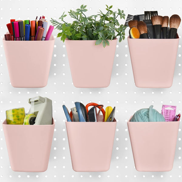 G.CORE Large Pegboard Cups - 6 Pack Storage Bin with Hooks, Square Box Shape Holder for Garage, Craft Room, Home