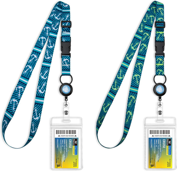MNGARISTA Retractable Cruise Lanyard for Ship Cards, Waterproof ID Holder, 2 Pack, Anchor