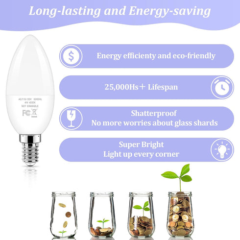Bulbs 40W 4W Bulbs E12 4000K Lightbulbs, Bulb Non-Dimmable, Pack 6 Brightever LED Candelabra Light Equivalent, Candle