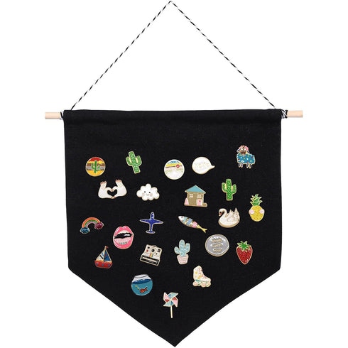 Pin Wall Display Banner, Enamel Lapel Badge Flag Canvas, Black Wall Banner Size