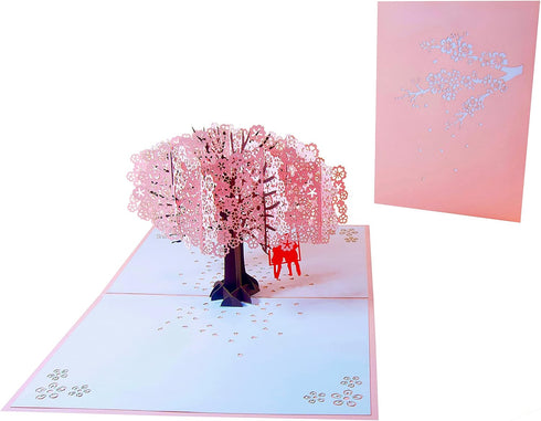 Valentines Day Cards - Pop Up Anniversary Card for Wife, 3D Wedding Birthday Card, Cherry Blossom Swing