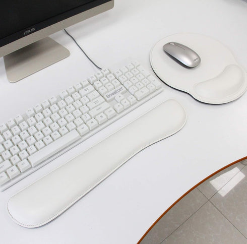 RICHEN White Ergonomic PU Leather Keyboard Wrist Rest and Mouse Pad Set, Comfortable Memory Foam for Office and Gaming