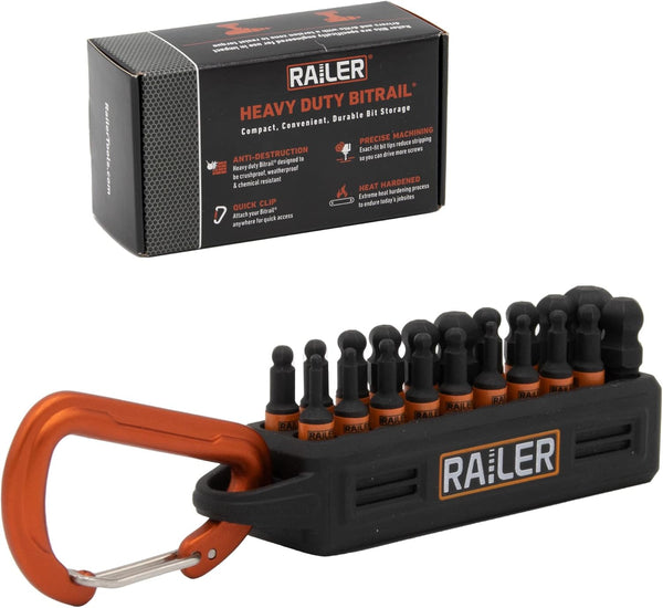 Ball End Hex Bit Set - Railer 1 Inch Impact Driver 20pc Hex Bit Set with Bit Holder & Carabiner, Premium S2 Steel