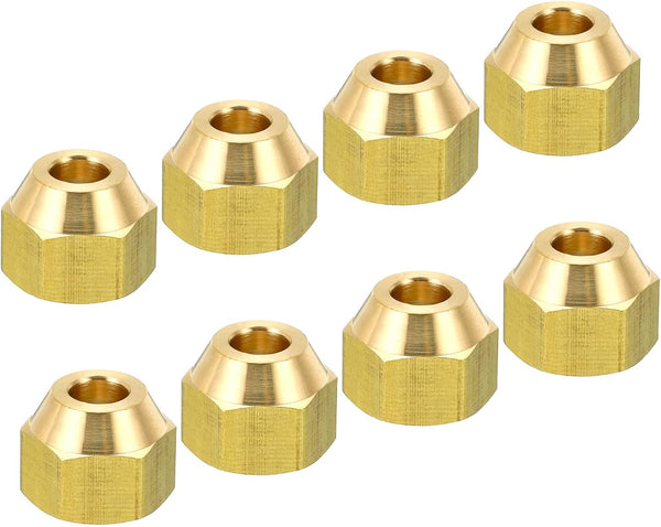 PATIKIL 1/4 SAE Thread Brass Flare Nut, 4 Pack 45 Degree Flared Tube Fitting Nut for Air Conditioner Water Gas Line
