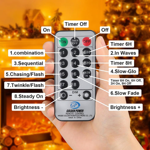 33FT 100LED 8 Christmas Lights Indoor, Globe String Lights for Bedroom Modes with Remote, Outdoor Hanging Fairy Lights