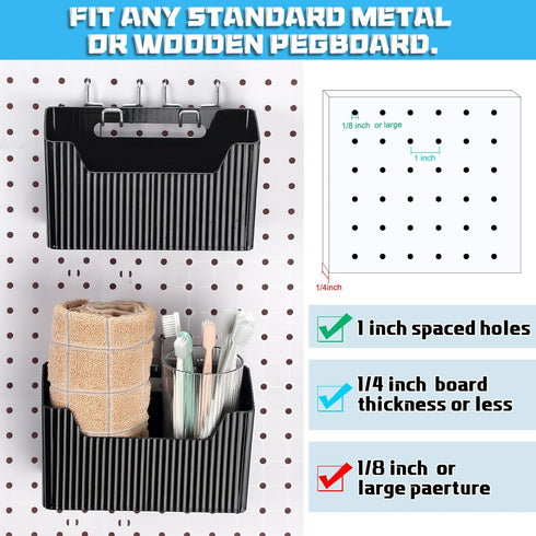 Suzile 4 Pcs Pegboard Bins Set | 7.9 x 3.3 x 4.7'' Plastic Containers with Metal Hooks for Organizing Storage Tools