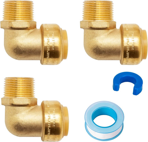SUNGATOR 3/4 Inch Male Adapter Elbow, No Lead Brass Push-to-Connect Plumbing Fittings with Disconnect Clip, Pack of 3