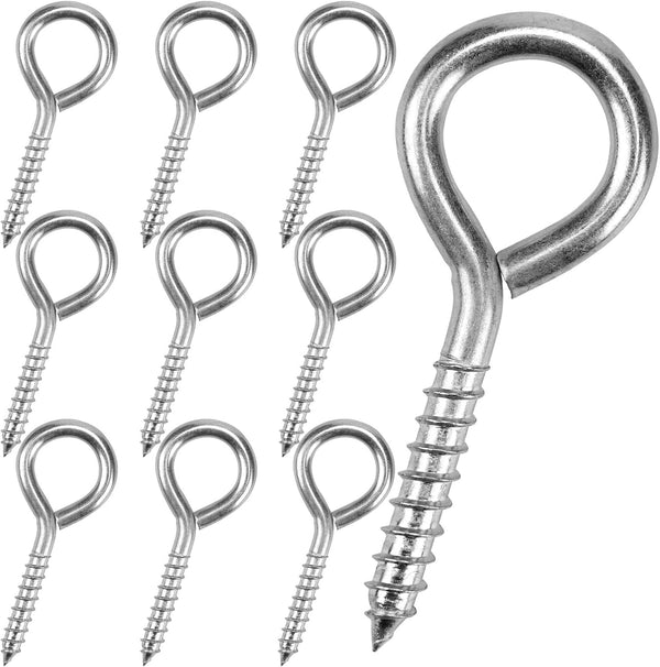 10 Pack Heavy Duty Screw Eyes, 3.2 Inches Eye Hooks for Securing Cables Wires, Indoor & Outdoor Use