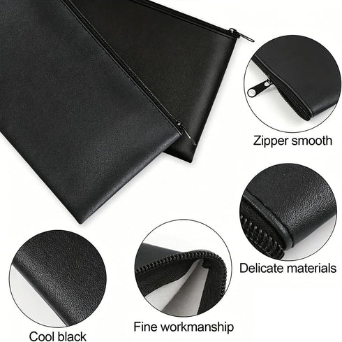 TsuvyXeg 2 Pack Money Bags with Zipper Cash Bank Deposit Pouch Leather Passports Bag Document Holder Check Wallet