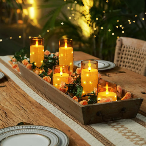 9 Homemory Pcs Flameless Candles with Embedded Star String Fairy Lights, Battery Operated Candles, LED Candle, Fake