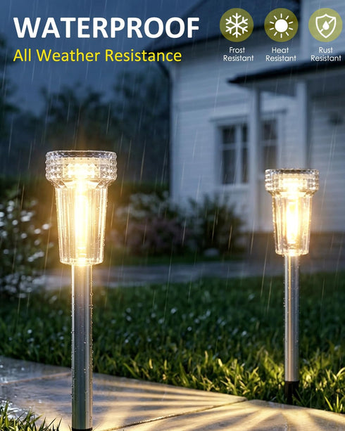 8 Pack DERAYSION Solar Lights Outdoor, Solar Pathway Lights Dusk-to-Dawn Garden Lighting, Waterproof LED Stainless