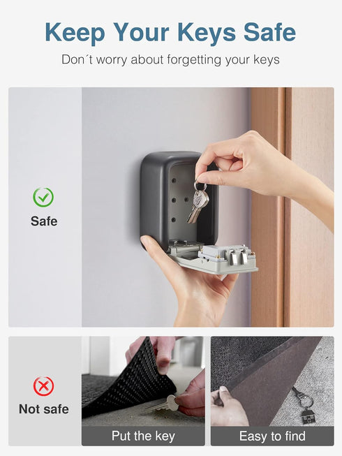 Puroma Security Key Lock Box, 4-Digit Combination Waterproof Lock Box for House Key, ID Card (Black & Gray)