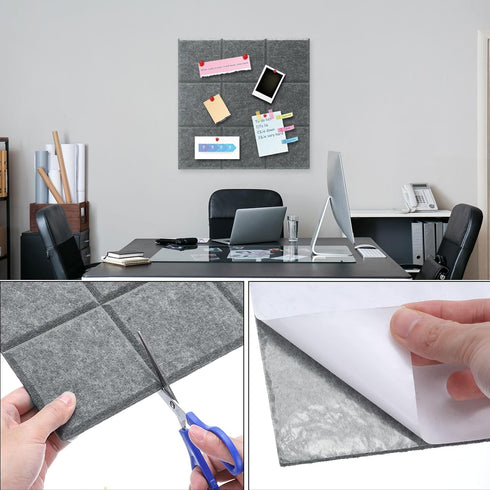 PATIKIL Felt Board Tiles, 12 Pack Self Adhesive Square Wall Bulletin Pin Board with Push Pins for Home Office Decor