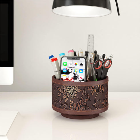 Thipoten Remote Control Holder, Faux Leather 360° Art Supply Organizer, Multi-Functional Caddy for Office Supplies