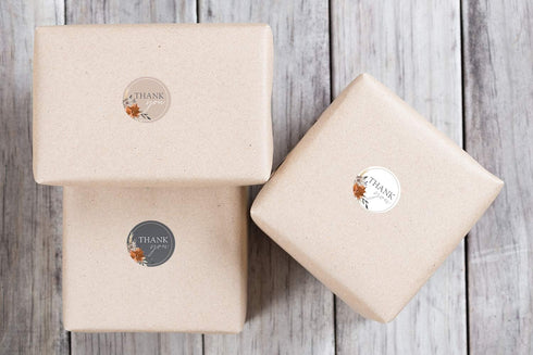 Indie Autumn Floral Thank You Labels - 250 Fall Flower Stickers, 1.5" Round Stickers with 3 Beautiful Designs