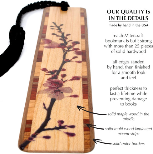 Cherry Blossom Japanese Sakura Wooden Bookmark - Handmade in The USA - Personalized Available