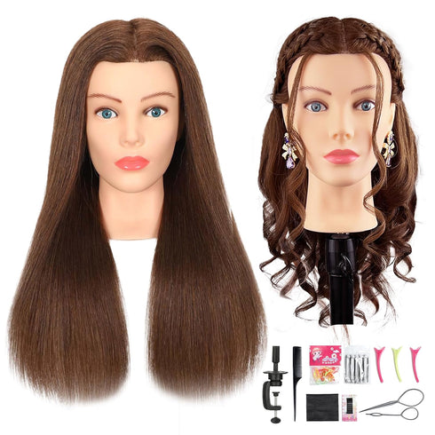 Mannequin Head Human Hair - Cosmetology Manikin Doll Head with 100% Real