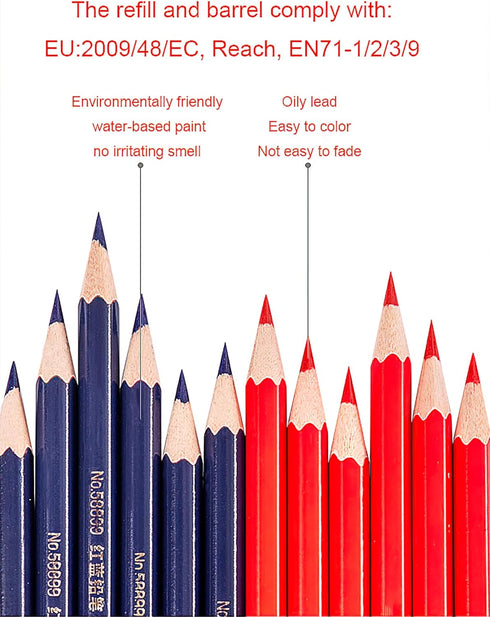 Precision Marking Pencils for Detailed Work, Wooden Pole Red and Blue Dual Color