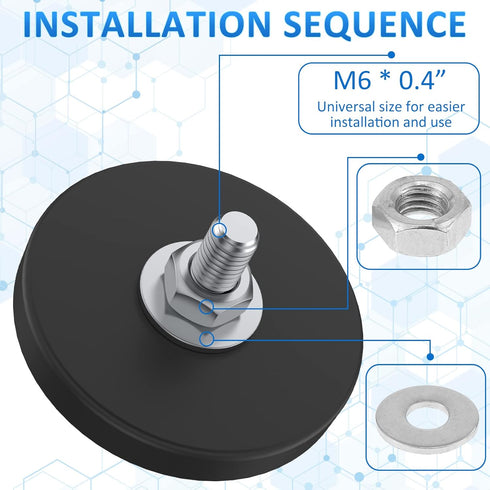 SHCJINGK 6 Pack 1.69 Inch M6 Rubber Coated Magnets Magnetic Base with Threaded Heavy Duty Rare Earth Round Anti-Scratch