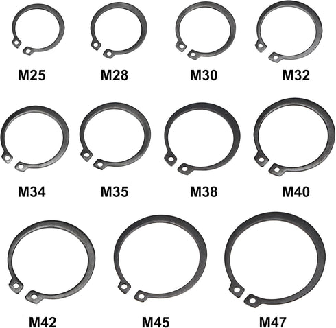 uxcell E-Clip Circlip Set - 88Pcs 11-Size External Retaining Shaft Snap Ring Washer Carbon Steel Assortment, Black