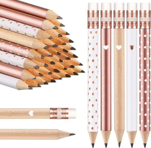 Crtiin 50 Pcs Half Pencils with Eraser, Golf Pencils for Baby Bridal Shower Mini Game Pencils (Dot, Heart)