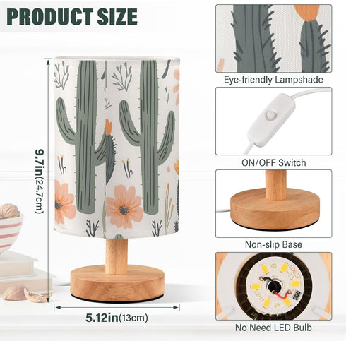ALAZA Bedside Table Lamp Cactus Pattern Green Plant Lamp for Girls Boys Bedroom with USB Port LED Kids Nightstand Lamp