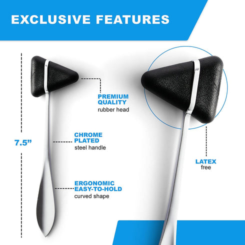 DH-3692-10 Pack 10 Hammers Hammers, 7.5" Primacare of Taylor Neuro with Stealth Black Heads, Stainless Steel Percussion