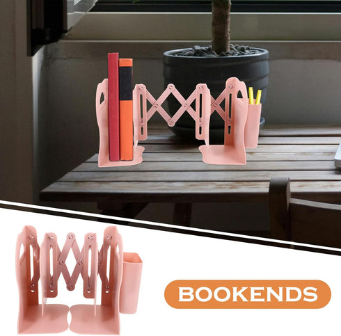 Zerodeko Silicone Bookend Desk Organizer Small Pink Multi-Grid Practical Book Holder Adjustable Desktop Storage Rack
