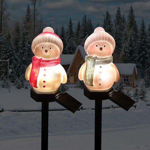 Solar Snowman Lights Decorations 2Pcs Outdoor Snowman Stanta Ornament Landscape Pathway for