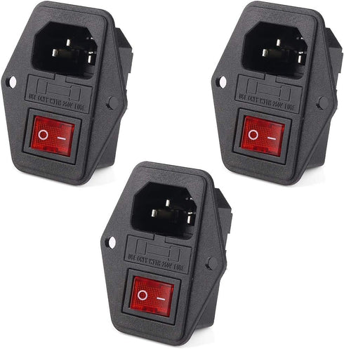 HiLetgo 3pcs AC 250V 15A Power Socket | 3 Terminal with Fuse Holder Case and ON/OFF Switch