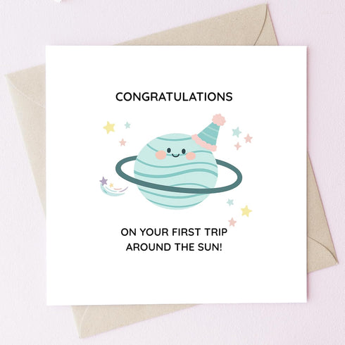 TEEMI -Congratulations Card for Babys First Birthday First Trip Around the Sun Space