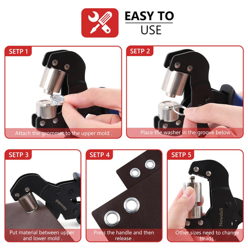 Newdeli 3/8 Inch Handheld Grommet Tool with Interchange 1/4 Inch Grommet Die, Eyelet Tool for Fabric Tarps Leather
