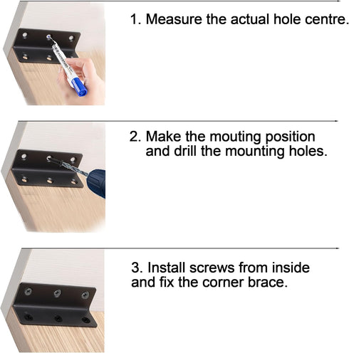 4 Pack 8" Wood,200mm L Bracket, Heavy Duty Corner Brace, Metal Shelf Bracket Angle Bracket for Shelves, Black Metal