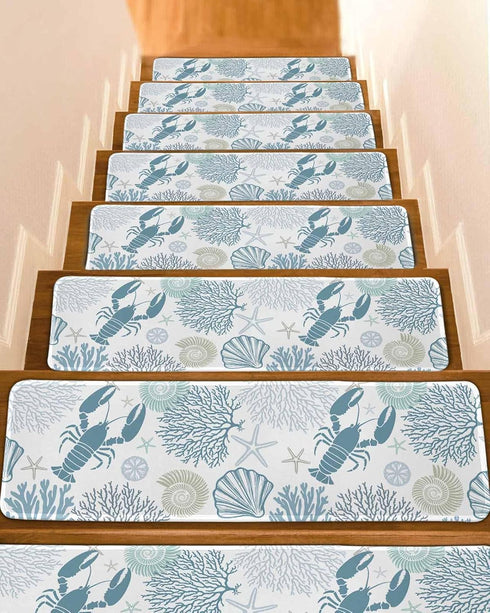 BOHOOSKYLAR Navy Lobster Stair Treads Ocean Starfish Shell Coral Marine Life Indoor Non