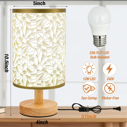 EZIYIN Bulb Desk Lamp LED Included, Small Bedside Table Lamp Plug-in - Classic Wood Base with Flaxen Fabric Shade