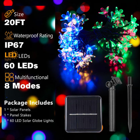 60 8 ANJAYLIA LED Solar Flower String Lights Outdoor Waterproof, Cherry Blossom Lights with Modes, Solar Powered