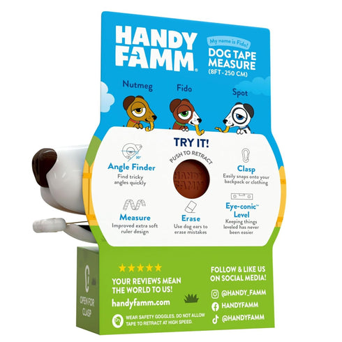 Famm 4-in-1 3+ Handy Fido The Dog Kids Measuring Tape with Adjustable Level Eye, Angle Finder & Eraser Ears Montessori