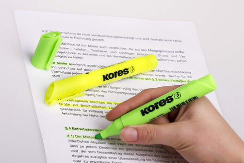 Kores Fluorescent Highlighter Pen, High Liner Plus, Water-Based Ink, Pack of 4 in Assorted Colours, Office Supplies